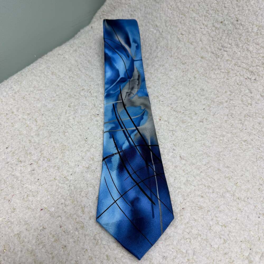 J. Garcia Poet Absorbs The War Collection Fifty-Nine 100% Silk Blue Abstract Tie